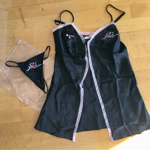 Victoria's Secret Other - Victoria’s Secret 2 pc Beaded, Embroidered Lingerie Set, Black, Size XS (NEW)